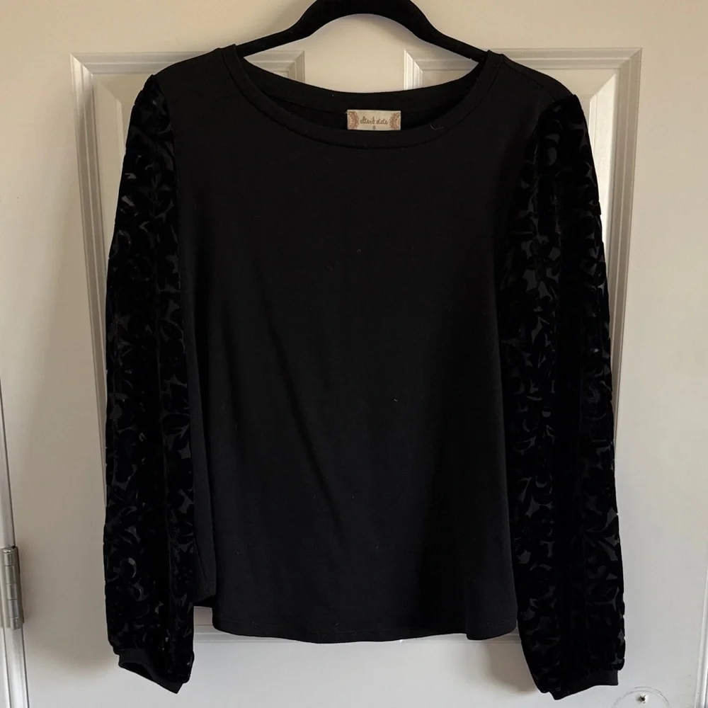 Altar'd State Puff-Sleeved Velvet Burnout Top Size Small - Picture 1 of 7